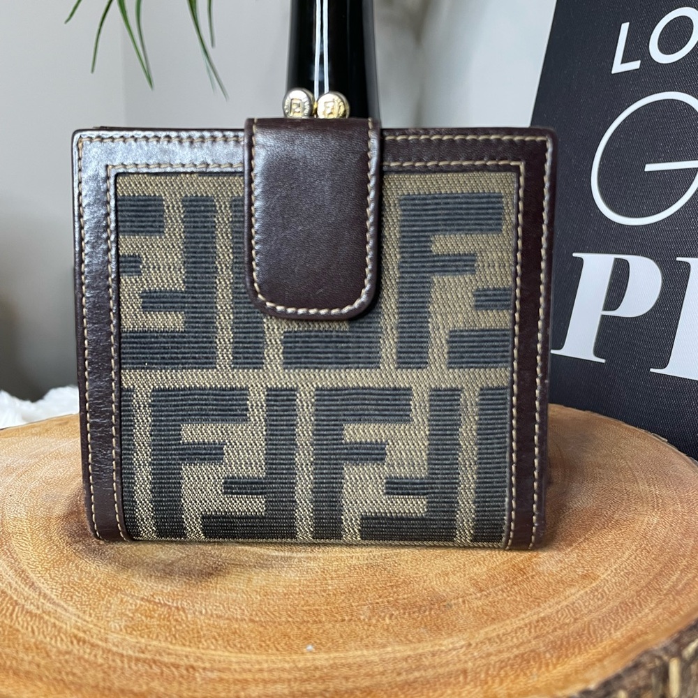 Fendi Zucca Monogram Vintage Wallet w/ Kiss-Lock Coin Purse